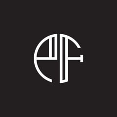Initial letter PF, minimalist line art monogram circle shape logo, white color on black background