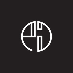 Initial letter PJ, minimalist line art monogram circle shape logo, white color on black background