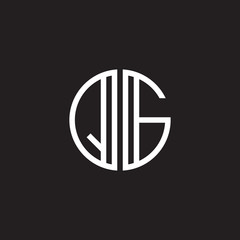Initial letter QG, minimalist line art monogram circle shape logo, white color on black background