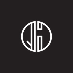 Initial letter QJ, minimalist line art monogram circle shape logo, white color on black background