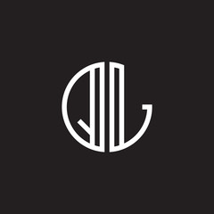 Initial letter QL, minimalist line art monogram circle shape logo, white color on black background