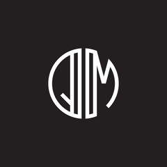 Initial letter QM, minimalist line art monogram circle shape logo, white color on black background