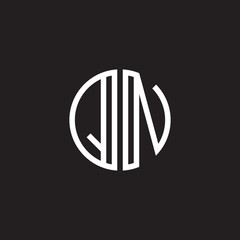 Initial letter QN, minimalist line art monogram circle shape logo, white color on black background