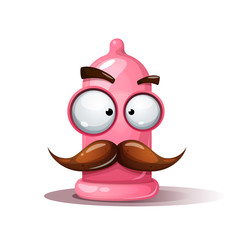 Funny, cute, crazy condom illustration. Mustache whisker smiley Vector eps 10