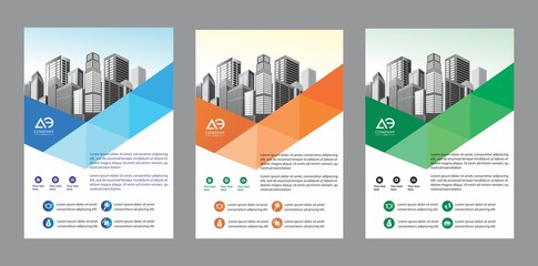 modern cover, brochure, layout for annual report with city background
