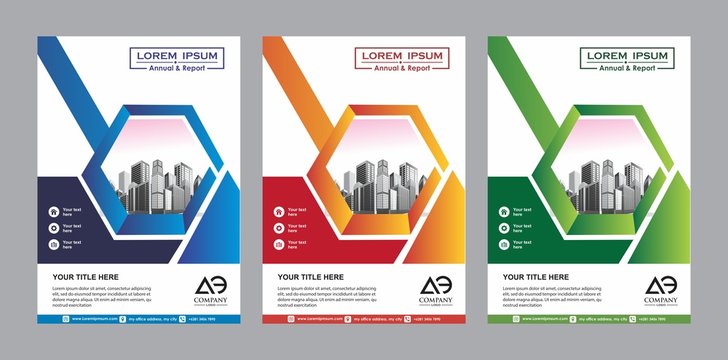 modern cover, brochure, layout for annual report with city background
