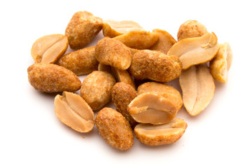 Peeled peanuts on the isolated background.