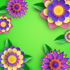Green background with bright flowers.