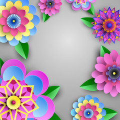 Fototapeta na wymiar Grey background with bright flowers.