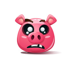 Funny, cute, crazy pig icon. Dead smiley. Symbol of 2019 Vector eps 10