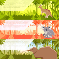 Set of flat banners with australian animals