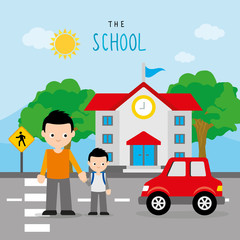 Naklejka premium Back To School Boy Children Student Crosswalk Road Cartoon Character Vector 