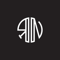 Initial letter RN, minimalist line art monogram circle shape logo, white color on black background