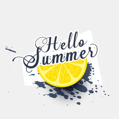 hello summer lemon grunge splash background