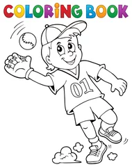 Cercles muraux Pour enfants Coloring book baseball player theme 1