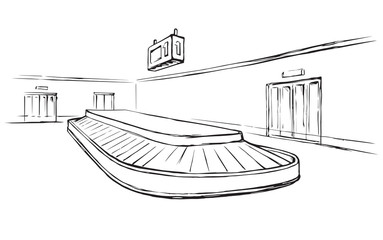 Point of checking luggage in airport. Vector drawing