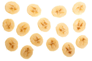 banana sliced isolated on white background. Top view. Flat lay