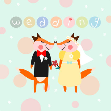 Cute couple fox for wedding theme background