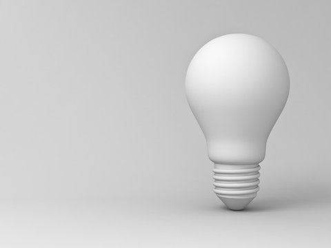 Blank light bulb on gray background with shadow . 3D rendering.