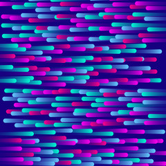 Neon colored drops on dark blue background. Random placed and colored stripes pattern. Vector illustration
