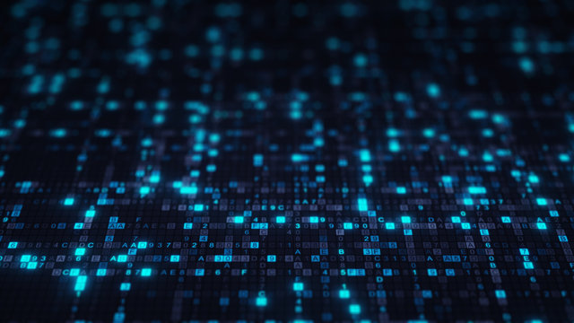 Blue hexadecimal digit code information technology concept