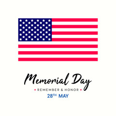 Memorial Day Greeting Card Vector illustration.  USA flag with text on white background.