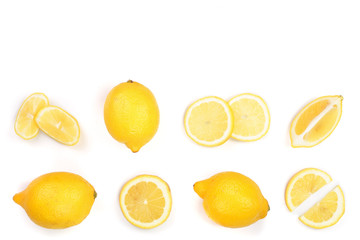 Lemon isolated on white background. Seamless pattern with fruits with copy space for your text. . Top view. Flat lay