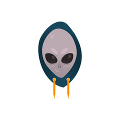 Alien green face icon. Extraterrestrial creature, et invader head. Space cosmic fantastic monster, futuristic humanoid head smiling. Science fiction element. Vector cartoon isolated illustration