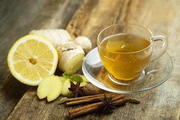 Homemade ginger and lemon tea