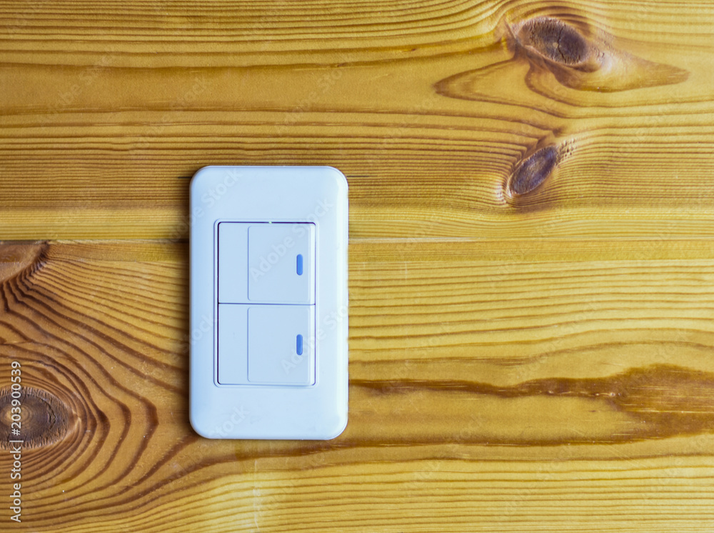 Wall mural electricity switch in a wooden wall