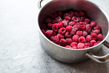 Frozen Raspberry in Pot Ready to Cook