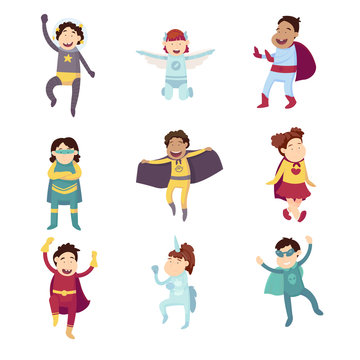 Children imagine themselves to be super heroes and try on different superhero is guests. Their ability of super heroes to fly, jump, run and save the world from baddies.