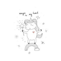 Cute unicorn print for kids. Vector illustration