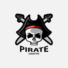 Pirate Skull with crossed sabers. Pirate logotype or emblem.