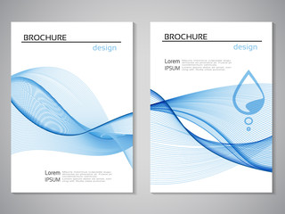 Vector nature brochure, design of water, blue white flyer, abstract wave design with water drop. Layout template for A4 size. Poster with pure line design. Magazine, book cover.