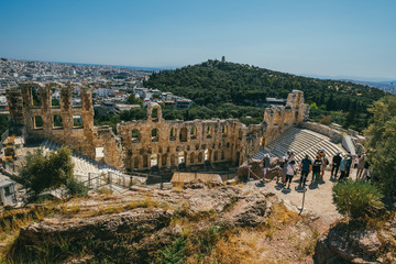 Odeon of Herodes Atticus. A stone theatre structure located on the southwest slope of the Acropolis of Athens, Greece.