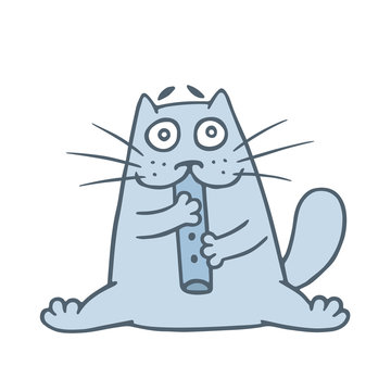 Lovely cat is a musician playing the pipe. Vector illustration