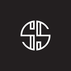 Initial letter SS, minimalist line art monogram circle shape logo, white color on black background