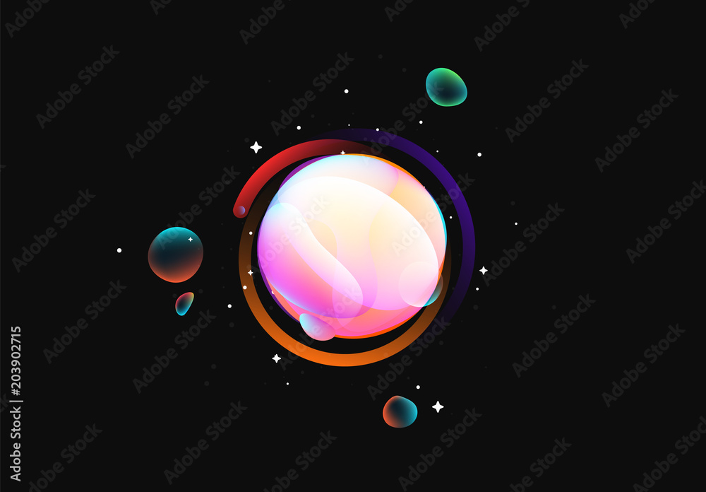Wall mural fluid colorful gradient round shapes. liquid splash bubble. modern abstract art. isolated on a black
