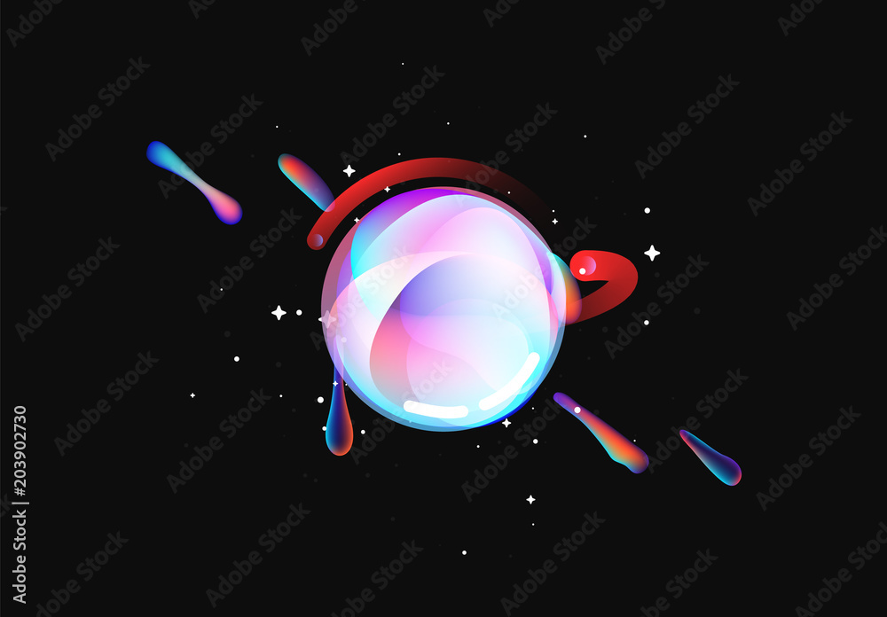 Wall mural fluid colorful gradient round shapes. liquid splash bubble. modern abstract art. isolated on a black