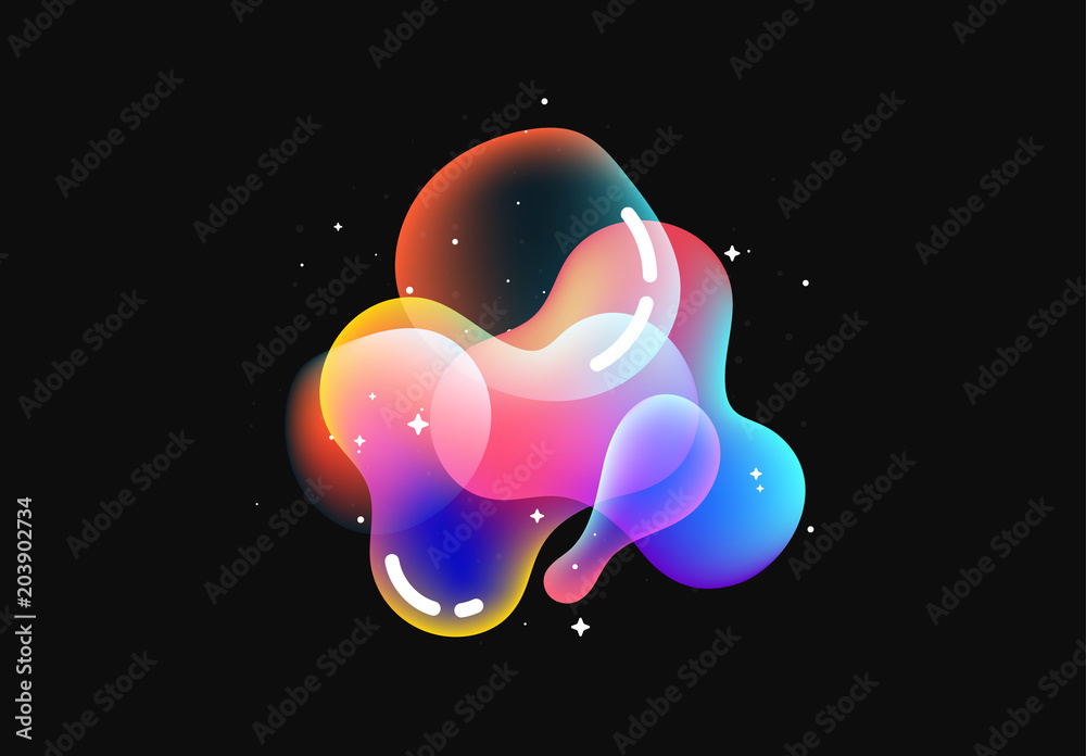 Wall mural fluid colorful gradient round shapes. liquid splash bubble. modern abstract art. isolated on a black