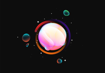 Fluid colorful gradient round shapes. Liquid splash bubble. Modern abstract art. Isolated on a black background