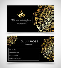 Black business card for Day Spa, Yoga Studio or Wellness Business vector template