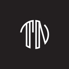 Initial letter TN, minimalist line art monogram circle shape logo, white color on black background