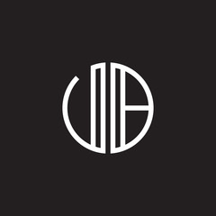 Initial letter UB, VB, minimalist line art monogram circle shape logo, white color on black background