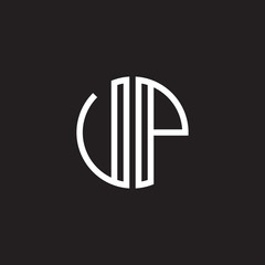 Initial letter UP, VP, minimalist line art monogram circle shape logo, white color on black background