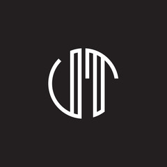 Initial letter UT, VT, minimalist line art monogram circle shape logo, white color on black background