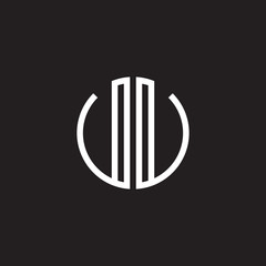Initial letter UU, VV, UV, VU, minimalist line art monogram circle shape logo, white color on black background