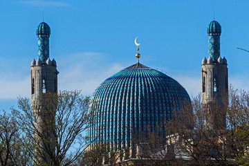 Muslim two-minaret mosque on the Petrograd side of St. Petersburg.