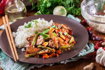 Kung Pao chicken with peppers and vegetables